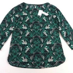 J. Crew Retro Floral Green Popover Blouse